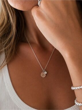 Personalized Silver Stainless Steel Initial Necklace with Crystal Charm.